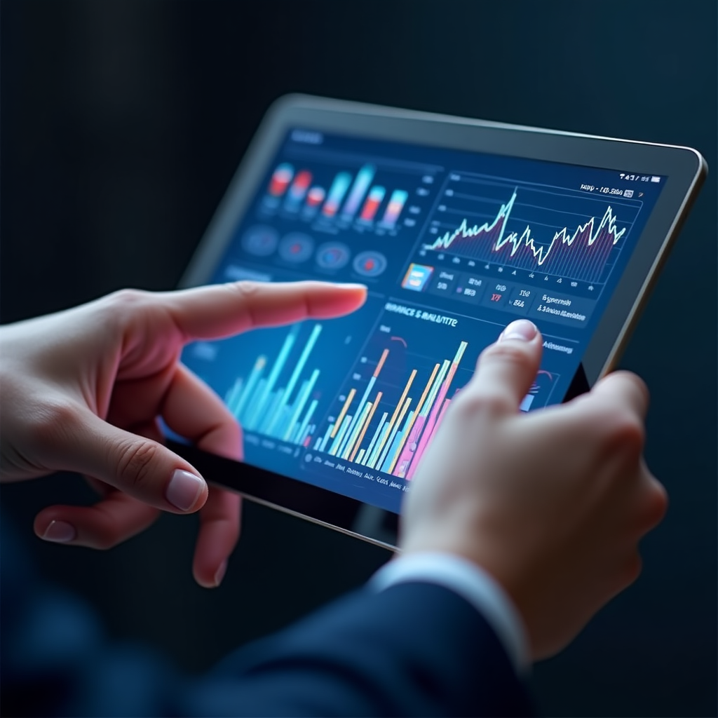 Gestión de presupuesto con gráficos, tablas y recursos digitales en una tableta